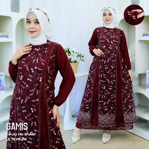 Gamis Terbaru Style Zaskia Bahan Ceruty Babydoll Mix Brukat Muslim Wanita Dress Dewasa Remaja Mewah / Big Size / Jumbo / Syari / Pesta / Lebaran / Hitam Simple / Maxi / Basic Kondangan • simpel