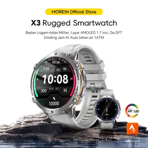 【Jam tangan layar besar dengan daya tahan 100 hari & baterai 1000mAh】MoreinWear Smartwatch Rock X3, layar AMOLED ultra-jernih 1,73 inci, baterai 1000mAh dengan daya tahan super lama, tahan air tingkat 1ATM, pintar, mendukung koneksi Bluetooth