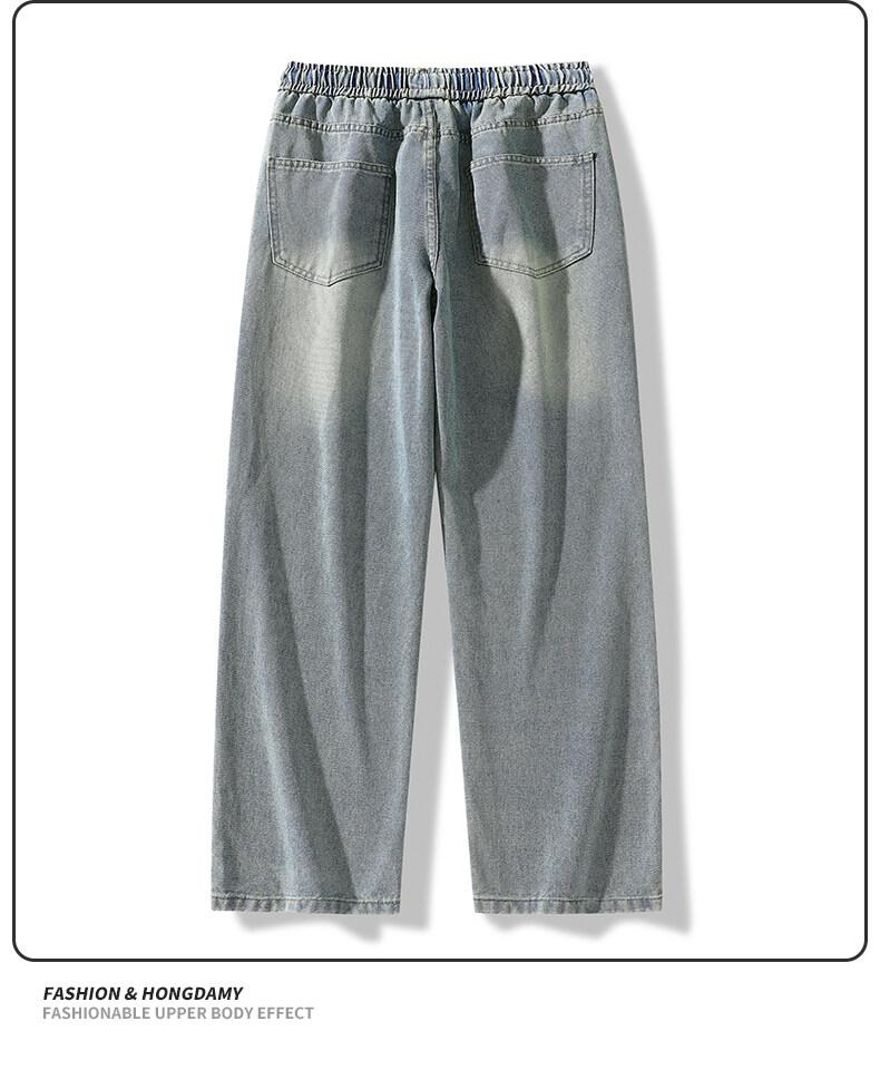 Product Introduction of Vintage-Inspired Drawstring High-Waisted Relaxed Straight-Leg Denim Pants for Women, Retro Loose-Fit Casual Jeans with Elastic Waistband, Comfortable & Stylish, All-Day Wear Bottom Lingerie Trouser Streetwear Basic Minimalist 15
