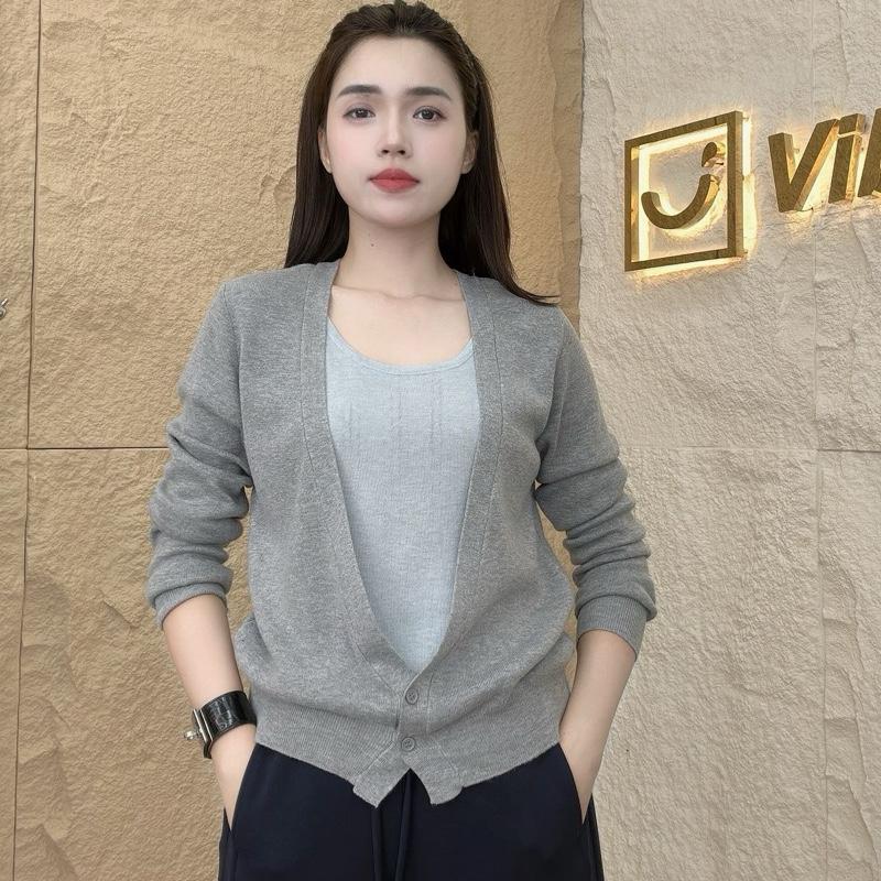 Áo len dài tay cổ V mix 2 dây may liền VBA022 VIBE - Áo len mỏng nhẹ, chất mềm thời trang