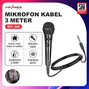 Advance MIC-884 Mikrofon Kabel 3 Meter Dengan Jack 3.5mm/6.5mm Dynamic Microphone Karaoke Profesional Cocok untuk Indoor & Outdoor Plug and Play Fleksibel Kualitas Audio Terbaik