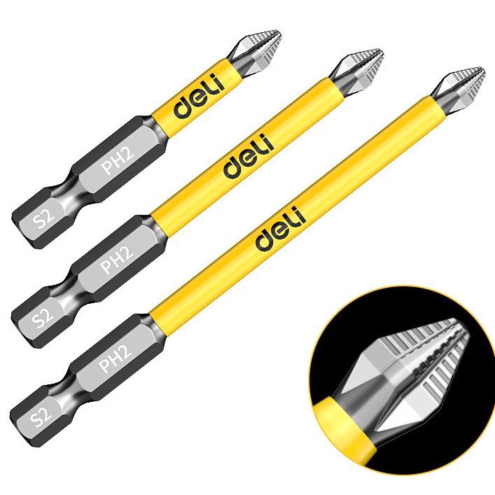  Combo 10 Đầu Vít Chống Trượt Cao Cấp deli thép cacbon Chân Lục Giác Đủ Cỡ Non-slip Barbed 