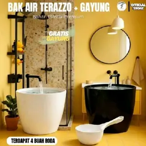 Bak Air Terazzo & Gayung Bahan Plastik Premium Gratis Gayung Terdapat 4 Buah Roda untuk Kamar Mandi Modern