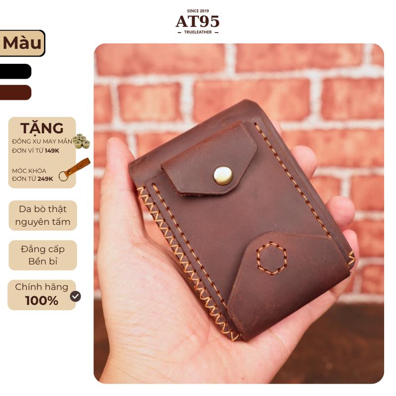 Ví gập IRON da bò thật dòng da bò sáp may tay thủ công AT95