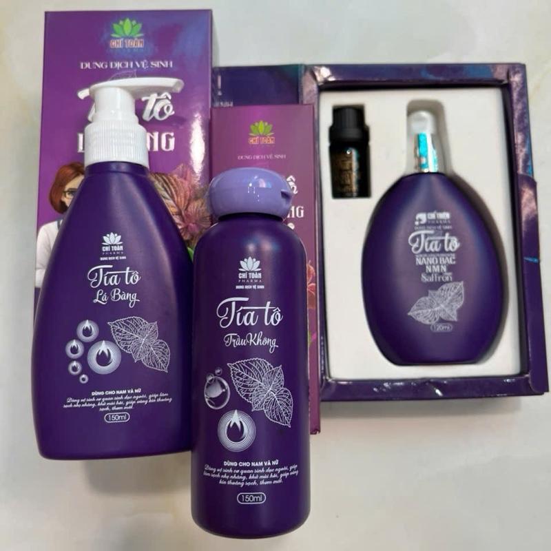 9. (COMBO4) 1 Dung dịch vệ sinh tía tô nano bạc saffaron +tặng kem nước hoa mini 5ml + 1 DDVS tía tô lá bàng nano bạc + 1 DDVS tía tô collagen dạng bọt , nam nữ đều dùng được