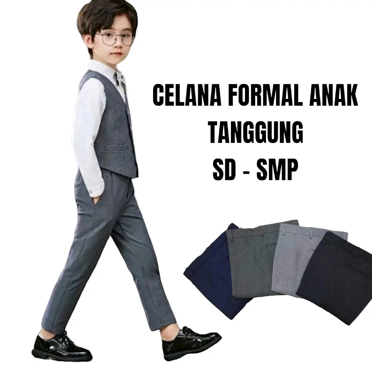 CELANA ANAK TANGGUNG FORMAL | CELANA KANTOR ANAK SD SMP USIA 7-13 TAHUN WARNA HITAM ABU NAVY Fashion Fashion baggy pants celana skena anak