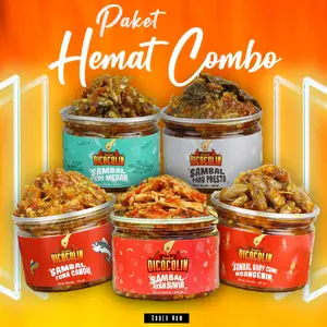 Paket Sambaldicocolin Hemat Combo (130Gram x 5pcs) - Sambal Ayam Suwir, Baby Cumi, Tuna Candu, Teri Medan, Paru Presto - Instan, Asin - Makanan, Manis Food