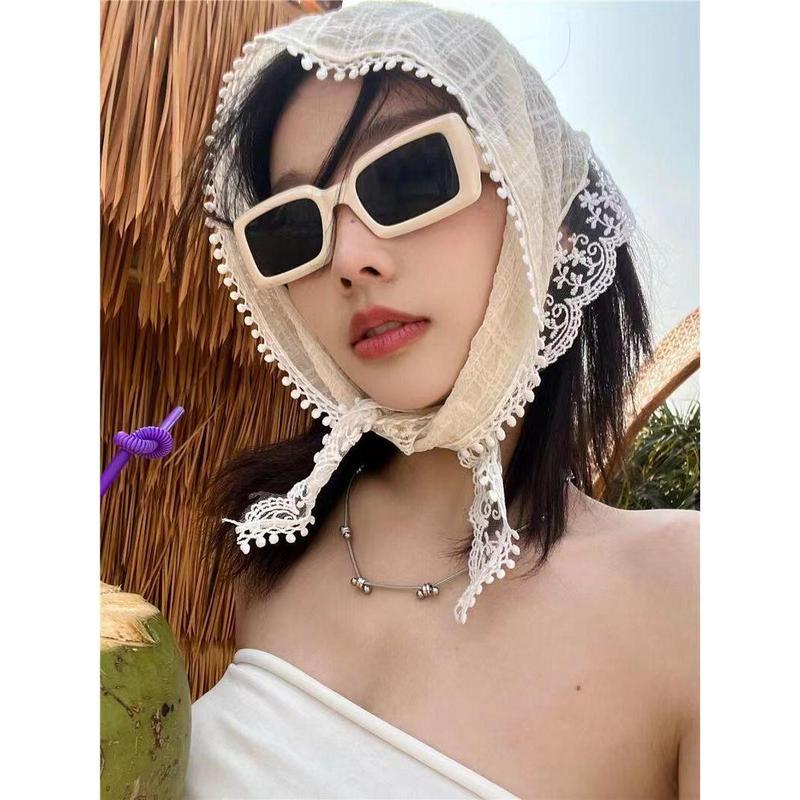 Product Introduction of Khăn Quàng cổ Quàng Cổ Ren, Phong Cách Ins Hàn Quốc, Dành Cho Nữ, Thiết Kế Cổ Điển Dây Đeo Tam Giác, Túi Tóc, Mũ Khăn Trùm Đầu, Thích Hợp Cho Du Lịch Và Chụp Ảnh, Băng Đô, Phụ Kiện Khăn Xếp 5