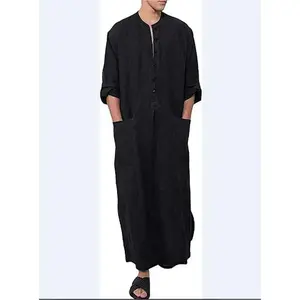 Hitam santai santai pria jubah santai jubah bordir