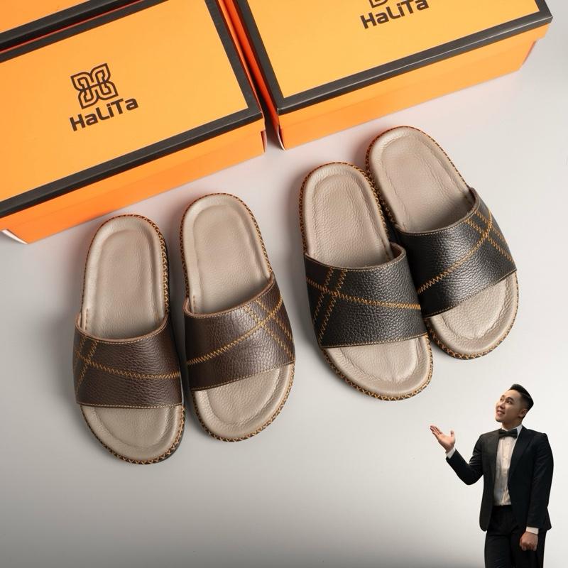 HALITA Dép Nâng Chiều Cao Quai Ngang Dành Cho Nam - Đế Cao Su Nhẹ Và Cao - Mặt Da Êm Chân - Khâu Chỉ Toàn Bộ.