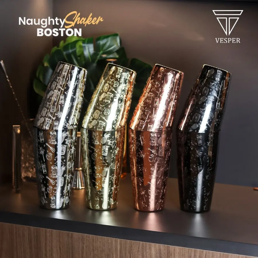Vesper naughty boston shaker patern stainless steel cocktail bar tools / tempat pengocok minuman mocktail bartender tool
