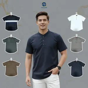 Baju Koko Kurta Pria Muslim Pendek Biru Navy