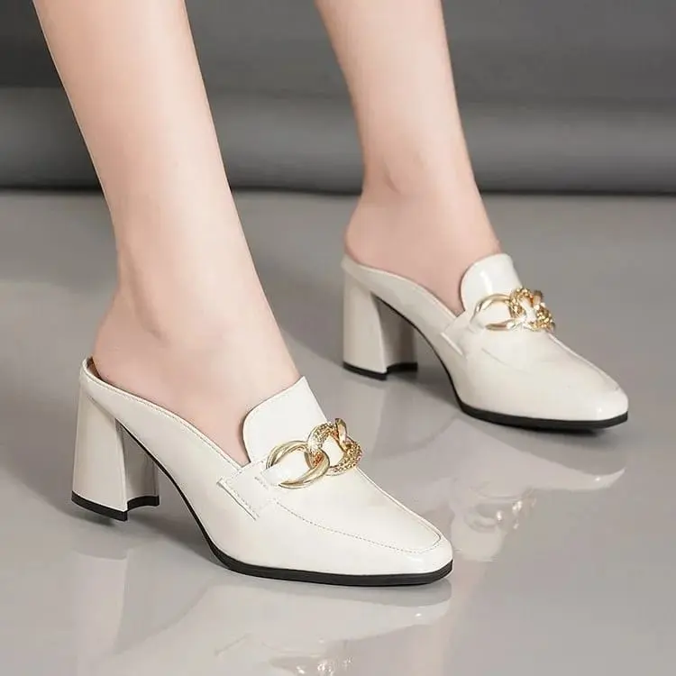 ALVEENASHOES sandal heels wanita sandal bapau hak tahu rantai besar casual wanita 0