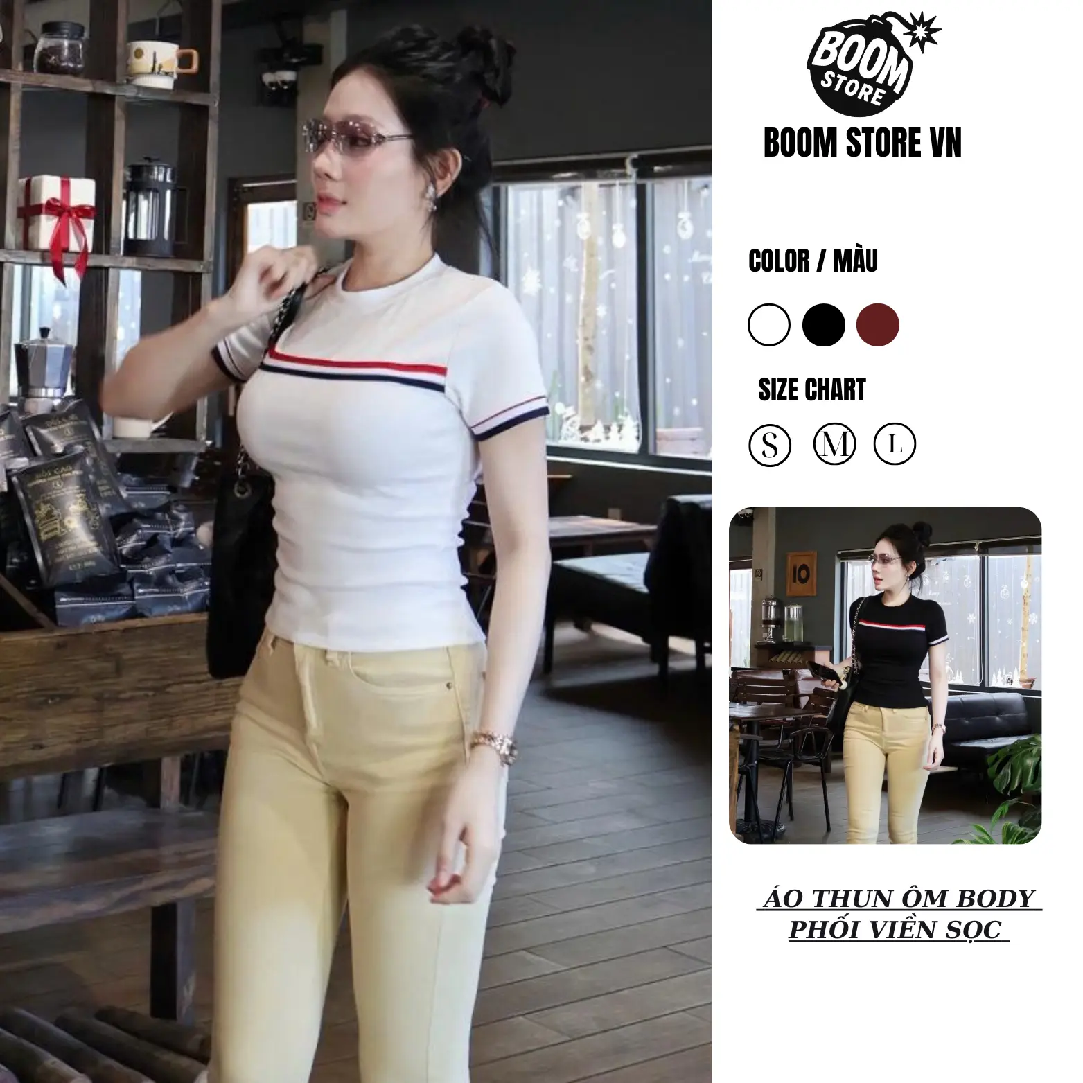 [BOZIP CHUẨN] Áo Thun Ôm body Có Phối Viền Sọc , Tạo Điểm  Nhấn Phong Cách Trẻ Trung . Chất liệu vải cotton mềm mịn , co giản thoải mái – BY BOOM STORE