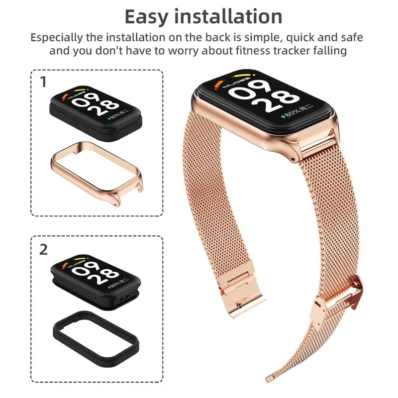 MIJOBS Milan Stainless Strap for Xiaomi Mi Band 8 ACTIVE / Redmi Band 2 (Tali Jam Buckle with Cover Case Frame Band8 Band2) 4