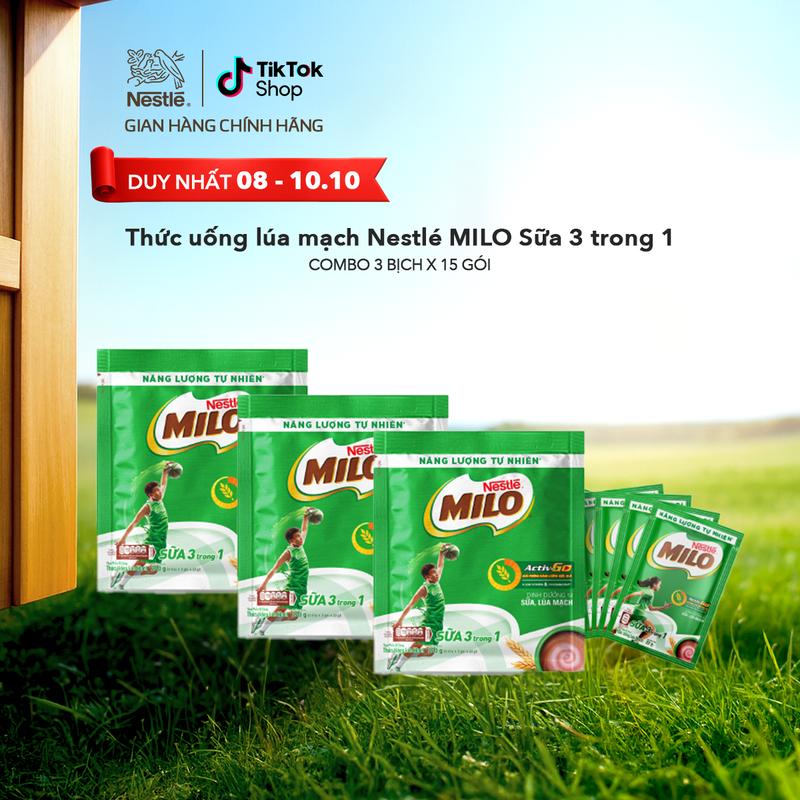 Nestlé VN Combo 3 Bịch Thức uống lúa mạch Nestlé MILO Sữa 3 trong 1 (15 góix22g)-ST