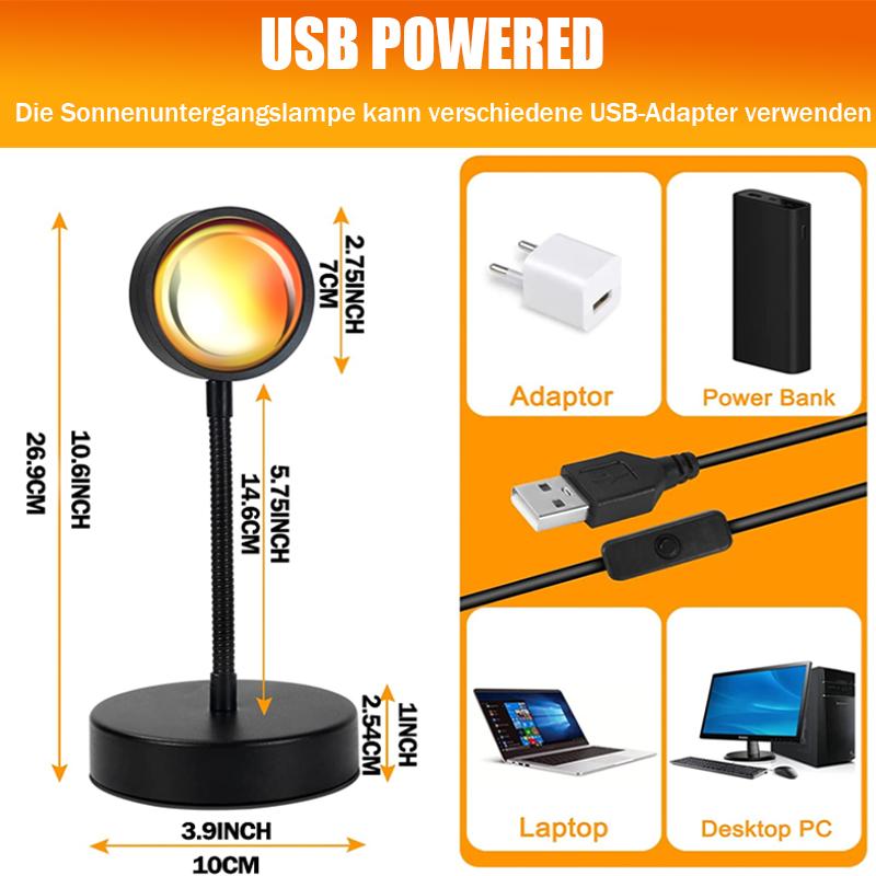 Projektor Lampu Matahari Terbenam, Lampu LED, untuk Lampu Malam Bilik Tidur, Lampu RGB, Lampu Matahari / Cahaya Matahari / Matahari Terbenam, 10w, Putaran 360 °, Unjuran Pelangi, Hiasan Bilik / Rumah, Hadiah Krismas untuk Wanita, Sesuai untuk Hari Lights 4