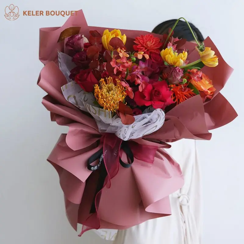 (Isi 20 lembar) Kertas Buket Cellophane Wrapping Paper Buket Warna Matte Solid Bunga florist Varian Warna Gaya Korea Anti Air Plastic Foto 3