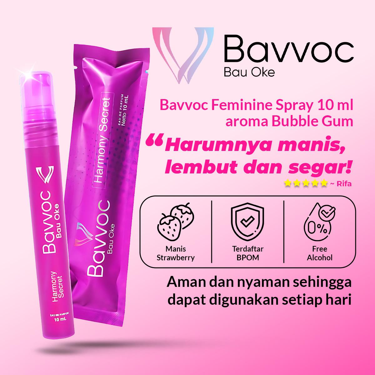 BAVVOC Feminine Spray Wanita Wangi Bubble Gum Non Alkohol Aman Untuk Kulit Sensitif I BPOM I Halal Perawatan Kewanitaan Perfume
