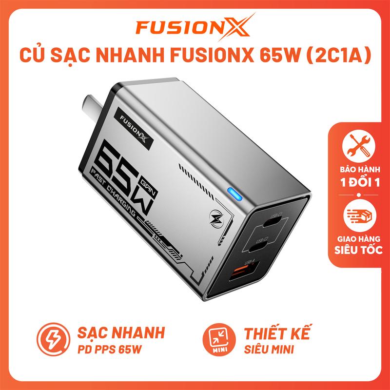 Củ Sạc Nhanh FUSIONX PD, PPS 65W - 3 Cổng Sạc, Sạc Siêu Nhanh 2.0 Laptop, Điện Thoại, Tablet Màu Xám