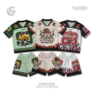 CLOXIO - Setelan Jersey Anak - Baju Stelan Anak - Kaos Roblox - Atasan dan Celana One Piece Luffy