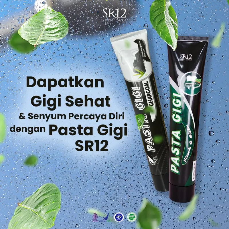 Pasta Gigi Charcoal & Siwak SR12 - Pemutih Gigi Penghilang Bau Mulut & Plak - Formula Herbal Alami - No BPOM NA18211400015 & NA18211400016 0