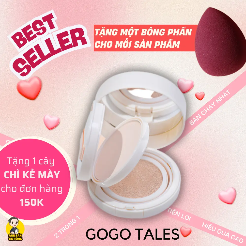 Phấn Phủ Cushion 2 Tầng GOGO TALES GT361 - Kiềm Dầu , Che Khuyết Điểm Hiệu Quả
