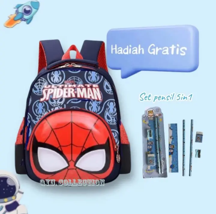 Tas Anak Karakter Kartun 3D Timbul Astronot Tanpa LED dengan Alat Tulis Gratis - Fashion Ransel