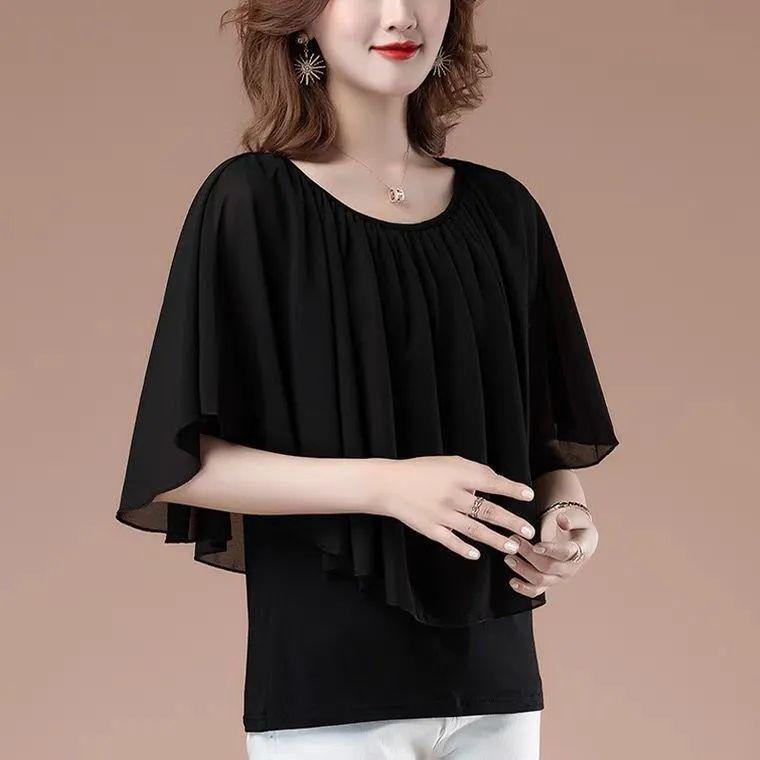 Product Introduction of Quần Áo Nữ, Ngoại Cỡ, Áo Voan, ngắn Tay, Thích Hợp Cho Mẹ TRUNG NIÊN, Quần Áo Mùa Hè, Áo Phông, Áo Cánh Dơi, Tay Lửng Váy Khiêu Vũ 24