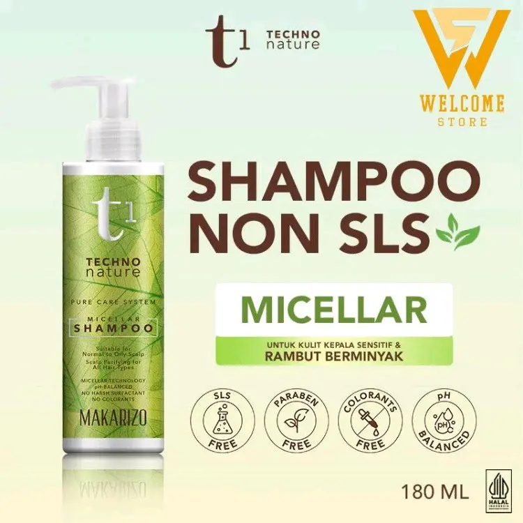 Makarizo T1 Techno Nature Micellar Shampoo & Conditioner Bebas Sulfat 180 mL 1