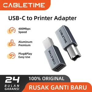 CABLETIME Converter USB C to USB B 2.0 Male to Female Printer Scanner Adapter Connector