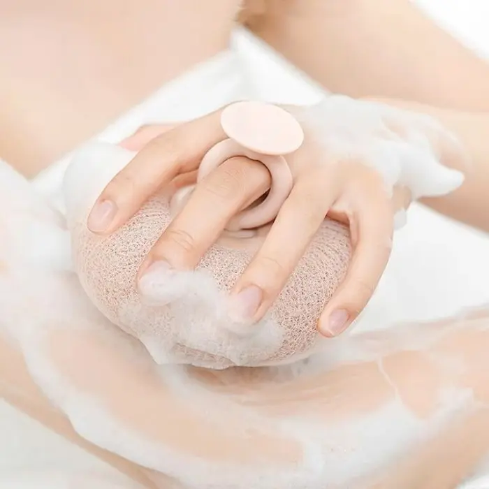 Spons Puff Mandi Bulat Pembersih Daki Tebal Halus Bath Sponge Premium