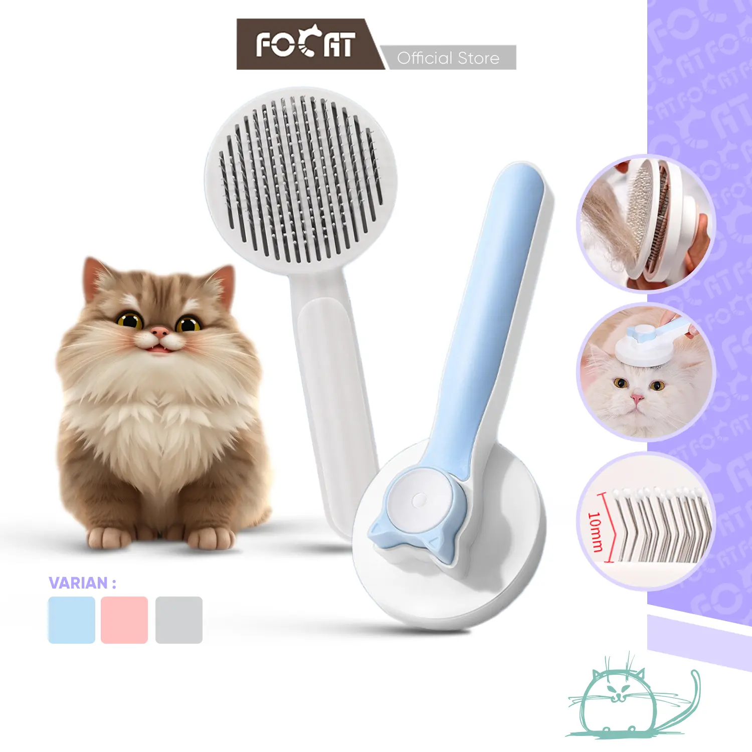 FOCAT Sisir grooming Kucing Anjing F02 Pet Grooming Brush Sisir Bulu Hewan anjing & kucing 【upgrade】pink sisir & sikat cat  brush