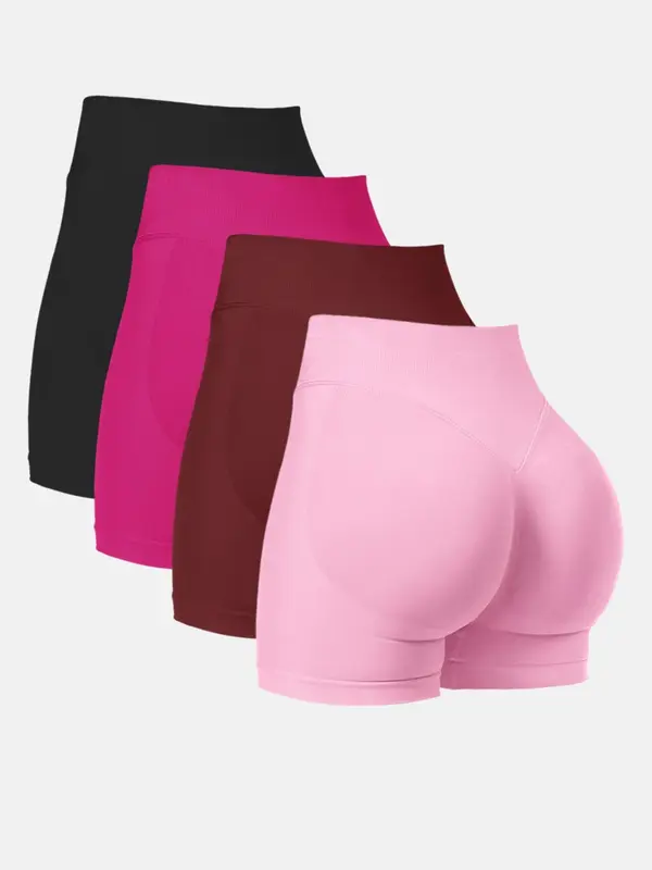Women's Solid Color High Waist Gym Shorts, Casual Comfy Breathable Seamless Skinny Shorts for Yoga Gym Workout Running Cycling, Ladies Sportswear for All Seasons 3