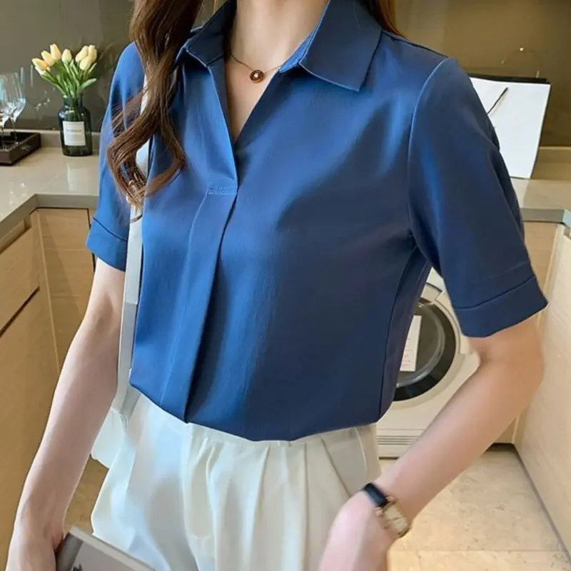 Kemeja Korean Style Lengan Pendek Wanita Formal Matt Shakila Twill By Diary Fashion 0