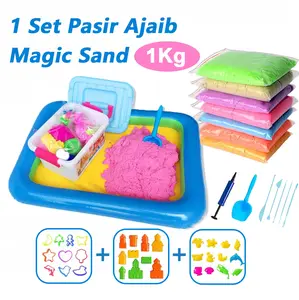 Mainan pasir Sekop Cetakan Pasir Ajaib Set 6 warna Magic Sand 1 KG Mainan Paket Hemat Pasir kinetik Anak Permainan Toys Water Plastik Toys perkembangan anak mainan kolam renang