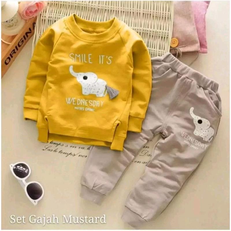 Setelan anak motif gajah setelan switer joger anak 1-6 Tahun 2