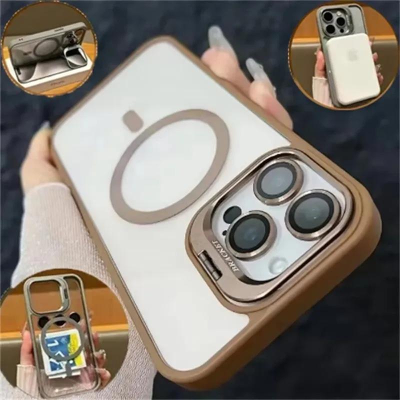 Ốp Điện Thoại Giá Đỡ Camera Từ Tính Trong Suốt, YUFU, Tương Thích Với iPhone 16, 15, 14, 13, 12, 11, Pro Max Plus, Ốp Chống Sốc Trong Suốt Sang Trọng, Có Ống Kính Mang Theo, Ốp Lưng