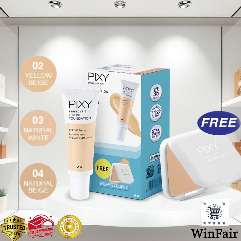 Pixy Perfect Fit Liquid Foundation SPF35 PA++ Gratis Pixy UV Whitening Two Way Cake Refill Wajah 0