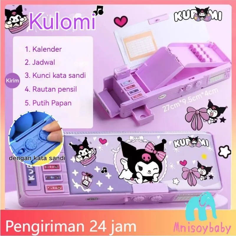 【COD】Kotak Alat Tulis Sanrio/ Multifungsi Tahan Air Pola Kartun Melody Kuromi dengan Rautan Pensil Kotak Pensil Password Lapis Ganda Berkapasitas Besar Hadiah Siswa Kotak Pensil Lucu
