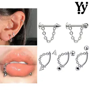 YY 1 Buah Stainless Steel Labret Lip Piercing 16G Labret Piercing Ball/Cone Stud Earrings 8mm/10mm Helix Conch Cartilage Piercing Earrings