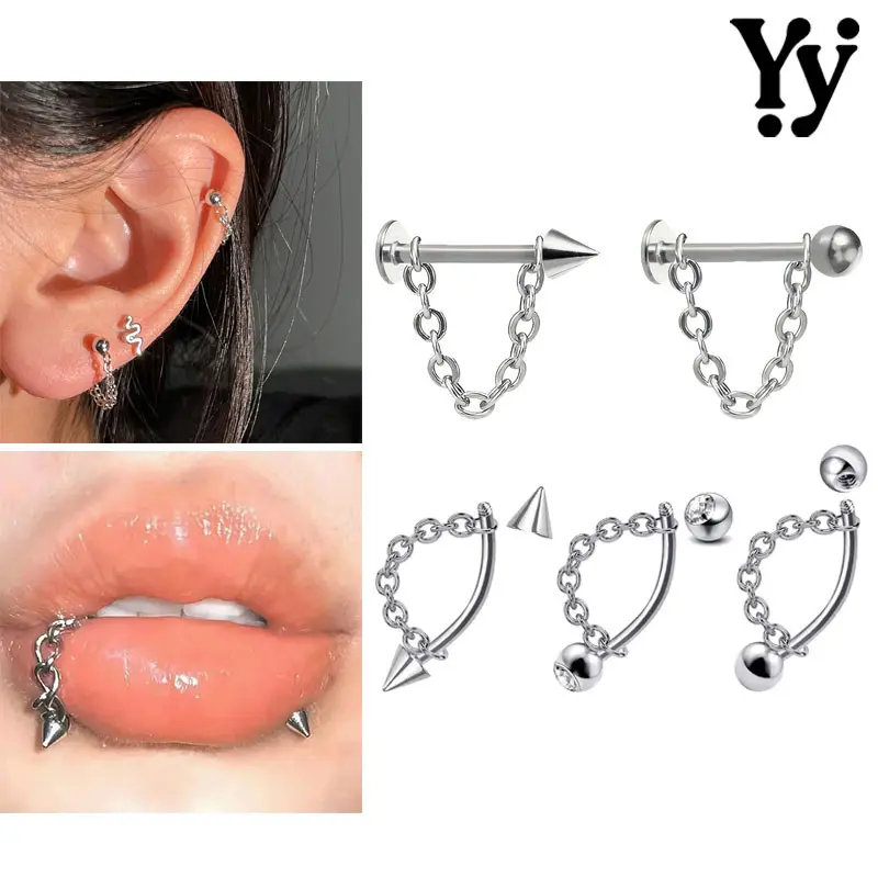 YY 1 Buah Stainless Steel Labret Lip Piercing 16G Labret Piercing Ball/Cone Stud Earrings 8mm/10mm Helix Conch Cartilage Piercing Earrings