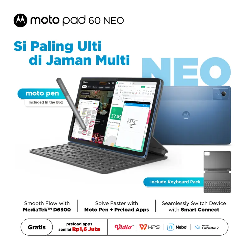 Motopad 60 Neo - 4GB/128GB - MediaTek Dimensity 6300 - 11" IPS 500nits Anti-fingerprint - Dolby Atmos - 7040mAh - Malibu Blue - With Moto Pen