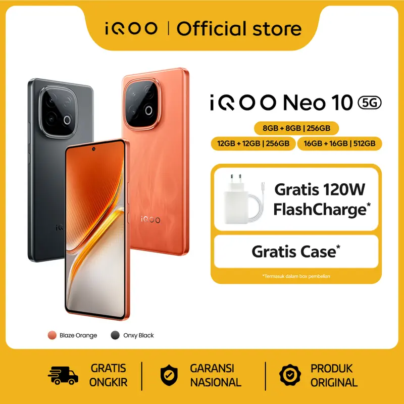 vivo iQOO Neo 10, 1st Snapdragon 8s Gen 4 + Q1 (Dual Chipset), 7K VC Cooling System, 7000 mAH + 120 watt, 144Hz AMOLED, 50MP Sony IMX OIS + 8MP wide Angle