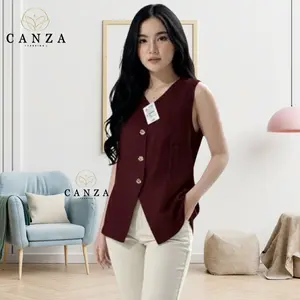 CANZA Vest Atasan Basic Top Rompi V-Neck Sleevess Wanita Best Quality