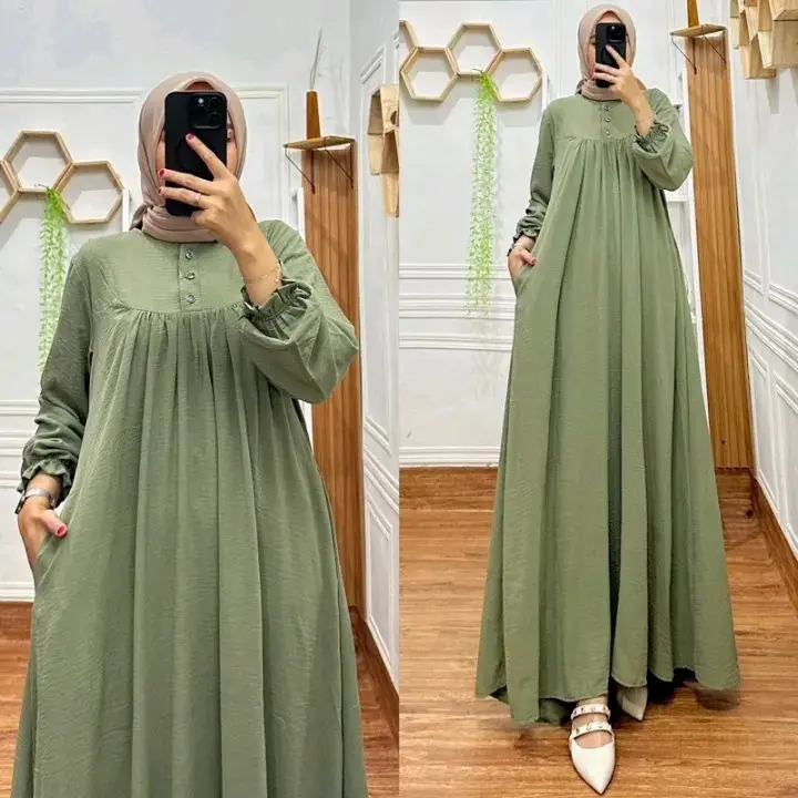 Gamis Wanita  Muslim/ Remaja JEMINA DRESS BAHAN Crinkle AIRFLOW PREMIUM GRADE A  Wudhu FRIENDLY Elegant Beige Mewah  Panjang 135 cm