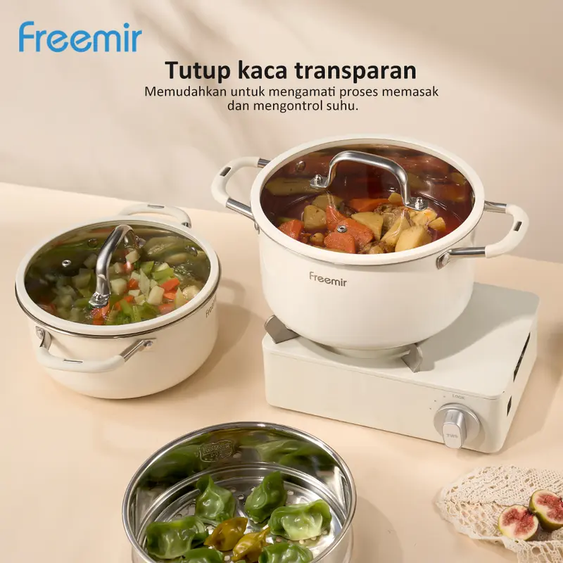 [LIVE] freemir Set Wajan Stainless 304 & 201 Food Grade Anti Karat BONUS KOMPOR LISTRIK 9 Pcs Beige 22/20/20/16/15cm Wajan Anti Lengket Alat Masak Penggorengan Lengkap Masak Gulai Kitchenware 6