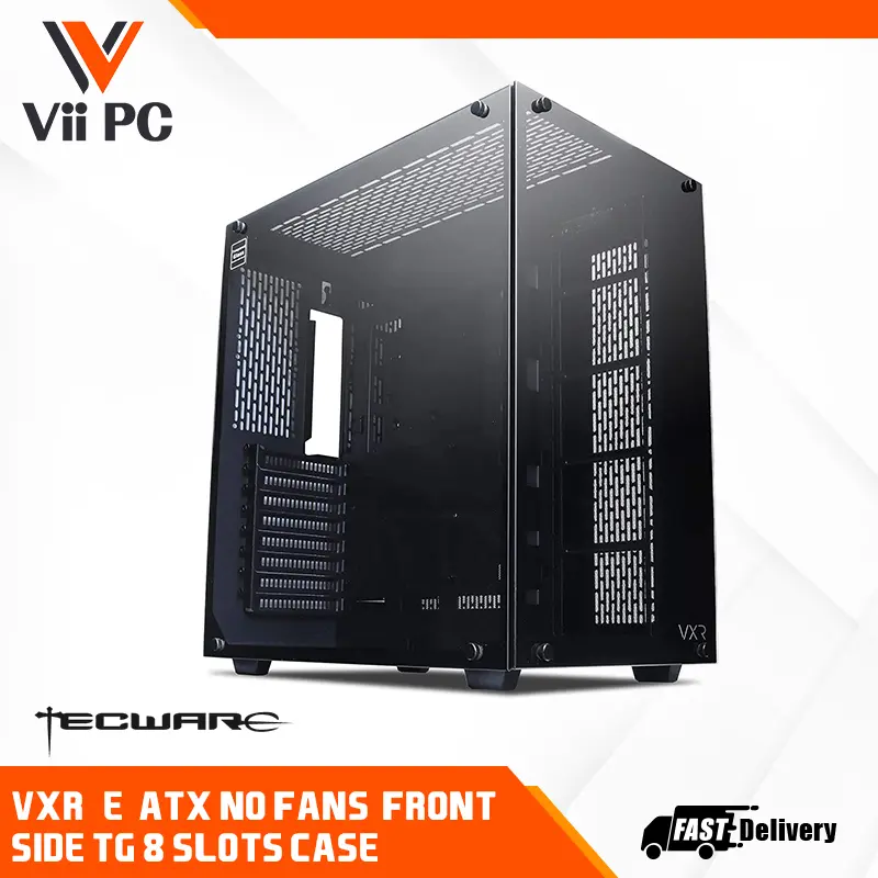 Tecware VXR E-ATX, No fans, Front+Side TG, 8 slots, can mount 9 x12cm fans(Black/White)