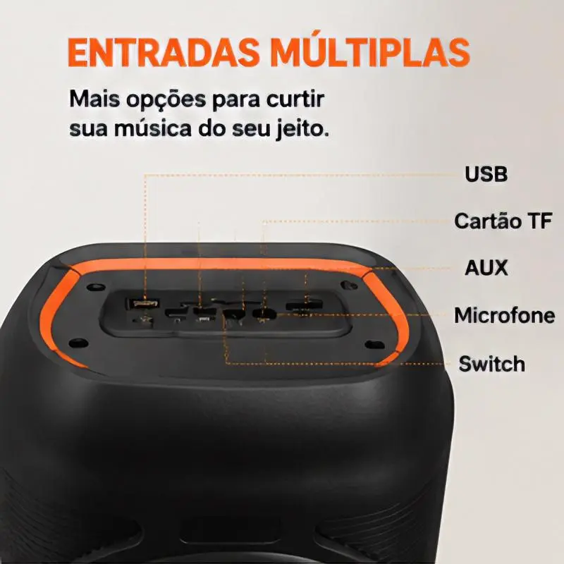 Caixa de Som Bluetooth Portátil 50W com LED RGB