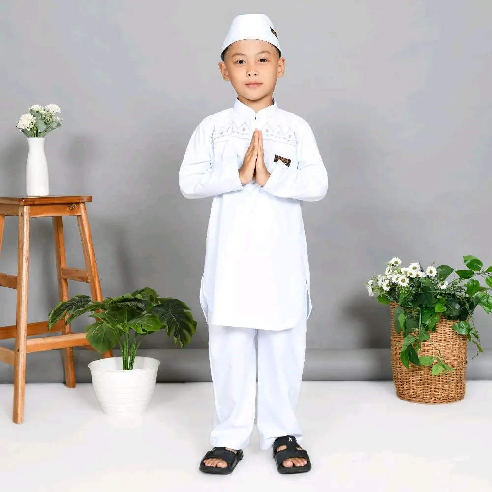 Koko Putih Anak Setelan Koko Anak usia 3-12TH Baju Muslim Katun Bordir